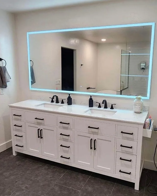Master bath with backlit LED mirror and double vanity, Litchfield Park AZ
