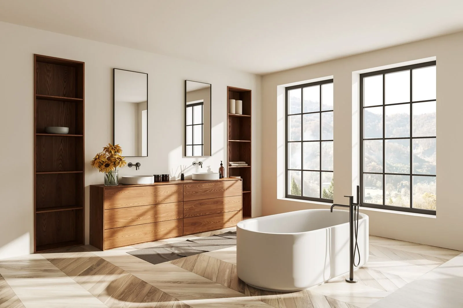 Luxury bathroom with freestanding tub and wood vanity, Surprise AZ