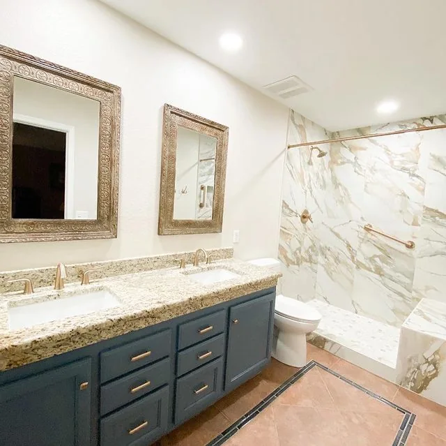 Master bathroom with marble walls and dual vanity, Surprise AZ
