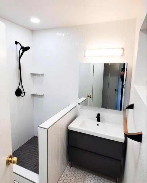 Modern bathroom with floating vanity and walk-in shower, Surprise AZ