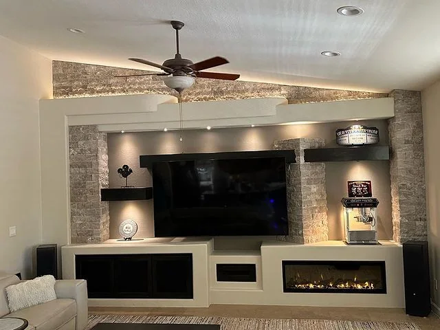 Family room with floor-to-ceiling stone fireplace, Valley AZ